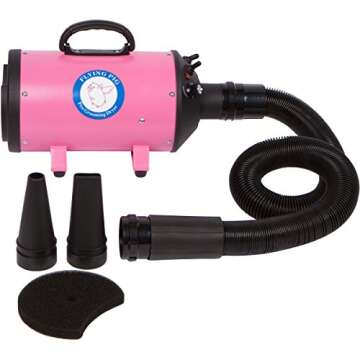 Flying Pig High Velocity Dog Pet Grooming Dryer w/Heater (Model: Flying One, Pink)
