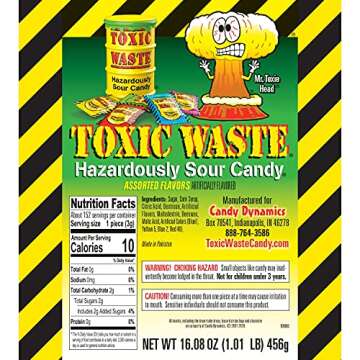 TOXIC WASTE: 1 Pound Assortment of Ultra-Sour Candy - 5 Flavors! Apple, Watermelon, Lemon, Blue Rasp...