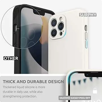 SURPHY Compatible with iPhone 13 Pro Max Case with Screen Protector, (Camera Protection + Soft Microfiber Lining) Liquid Silicone Phone Case 6.7 inch 2021, White