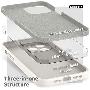 SURPHY Compatible with iPhone 13 Pro Max Case with Screen Protector, (Camera Protection + Soft Microfiber Lining) Liquid Silicone Phone Case 6.7 inch 2021, White