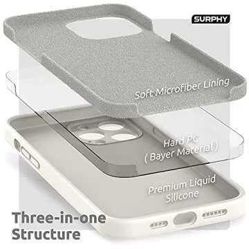 SURPHY Compatible with iPhone 13 Pro Max Case with Screen Protector, (Camera Protection + Soft Microfiber Lining) Liquid Silicone Phone Case 6.7 inch 2021, White