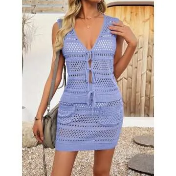 Saodimallsu Women's Crochet 2 Piece Swim Cover Up Set