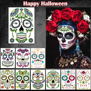 Halloween Sugar Skull Tattoos For All Ages - 10 Pack