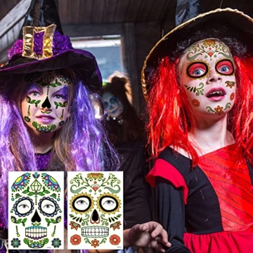 Halloween Sugar Skull Tattoos For All Ages - 10 Pack