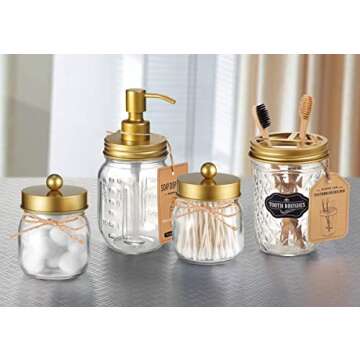 Amolliar Mason Jar Liquid Soap Dispenser -Rustproof Stainless Steel Farmhouse Decor for Bathroom Vanities,Kitchen Sink/ Liquid Soap Pumps for Hand Soap,Dish Soap,Lotions/Golden -2 Pack