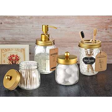 Amolliar Mason Jar Liquid Soap Dispenser -Rustproof Stainless Steel Farmhouse Decor for Bathroom Vanities,Kitchen Sink/ Liquid Soap Pumps for Hand Soap,Dish Soap,Lotions/Golden -2 Pack
