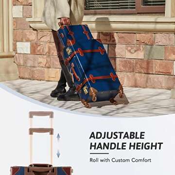 CO-Z Vintage Luggage Sets, 2 Piece Retro Suitcase with Spinner Wheels TSA Lock, Large 24" Trunk Small 12" Train Case Leather Travel Luggage Set for Women Men, Dark Blue