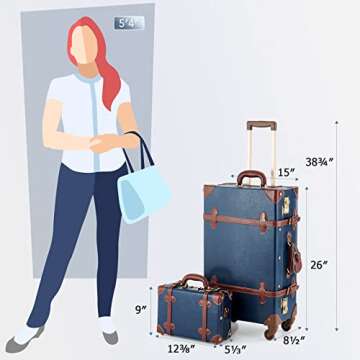 CO-Z Vintage Luggage Sets, 2 Piece Retro Suitcase with Spinner Wheels TSA Lock, Large 24" Trunk Small 12" Train Case Leather Travel Luggage Set for Women Men, Dark Blue