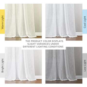 NICETOWN White Sheer Linen Curtains for Living Room, Rod Pocket & Back Tab Sweep to Floor Window Treatments Semi Sheer Drapes Privacy for Patio Door/Hall, 2 Panels, W52 x L95