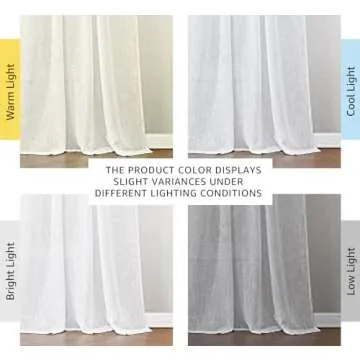 NICETOWN White Sheer Linen Curtains for Living Room, Rod Pocket & Back Tab Sweep to Floor Window Treatments Semi Sheer Drapes Privacy for Patio Door/Hall, 2 Panels, W52 x L95