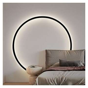 Wall lamp, Simple Circle Background Decoration Lamps Modern LED Wall Lights Living Room Bedroom Bedside Aisle Corridor Indoor Lighting (Color : A Black 80cm, Size : 3Colors No Remote)