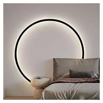 Wall lamp, Simple Circle Background Decoration Lamps Modern LED Wall Lights Living Room Bedroom Bedside Aisle Corridor Indoor Lighting (Color : A Black 80cm, Size : 3Colors No Remote)