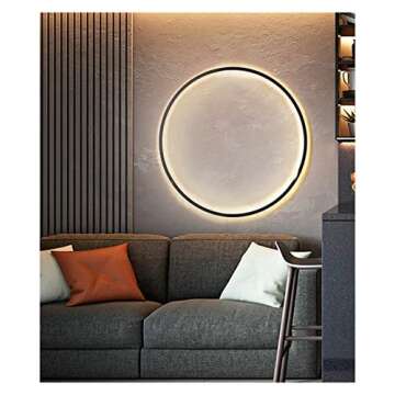 Wall lamp, Simple Circle Background Decoration Lamps Modern LED Wall Lights Living Room Bedroom Bedside Aisle Corridor Indoor Lighting (Color : A Black 80cm, Size : 3Colors No Remote)