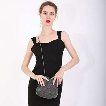 Women's Black Evening Bag- Medium Size Full Rhinestones Bucket Bling Crossbody Bag Shoulder Bag Handbag for Party Wedding Date Night