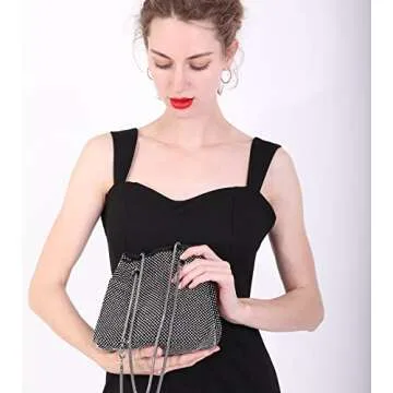 Women's Black Evening Bag- Medium Size Full Rhinestones Bucket Bling Crossbody Bag Shoulder Bag Handbag for Party Wedding Date Night
