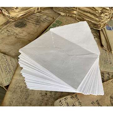 Wanderings Handmade White Deckle Edge Envelopes - 25 Pack, 150 GSM for Wedding Invitations and Craft...