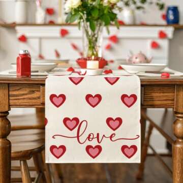 Artoid Mode Love Hearts Valentine's Day Table Runner, Wedding Kitchen Dining Table Decoration for Ho...