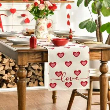 Artoid Mode Love Hearts Valentine's Day Table Runner, Wedding Kitchen Dining Table Decoration for Home Party Decor 13x72 Inch
