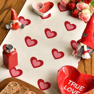 Artoid Mode Love Hearts Valentine's Day Table Runner, Wedding Kitchen Dining Table Decoration for Home Party Decor 13x72 Inch