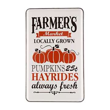 Glitzhome Harvest Decor 23.6 Inches Height Fall Wall Decorations Pumpkins Wall Sign Decor Enameled Fall Door Decor Farmhouse Metal Fall Decorations
