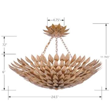 Crystorama Broche 6 Light Antique Gold Leaf Chandelier