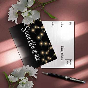 Xiguage Think! Designs Save The Date Rustic Chalkboard Invitation Cards - Guests at Wedding Engagement Anniversary Birthday Party Postcard Invitations - Pack of 50 - Black and White - 4 X 6 Inches