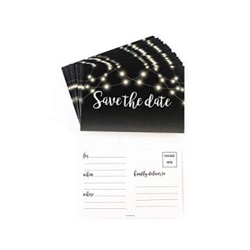 Xiguage Think! Designs Save The Date Rustic Chalkboard Invitation Cards - Guests at Wedding Engagement Anniversary Birthday Party Postcard Invitations - Pack of 50 - Black and White - 4 X 6 Inches