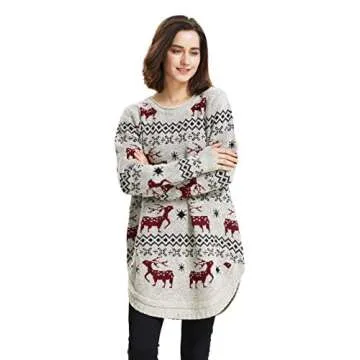 Reindeer Snowflake Midi Sweater for Women by Shineflow