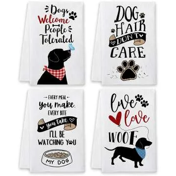 Dog Lovers Bonsai Tree Dish Towels Set of 4 - Funny Gift
