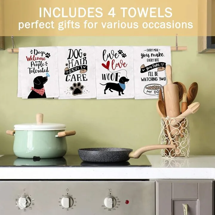 Dog Lovers Bonsai Tree Dish Towels Set of 4 - Funny Gift
