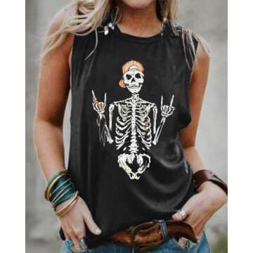 BRUBOBO Womens Funny Skull Graphic Tank Tops Summer High Neck Sleeveless Workout Tee Shirts (Large,Black)