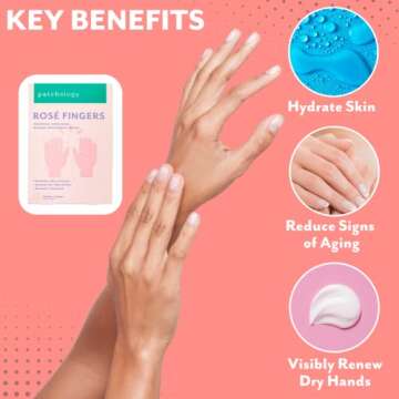 Patchology Rosé Fingers Renewing Hand Mask - Strawberry-Scented Moisturizing Gloves with Shea Butte...