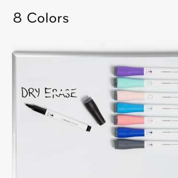 U Brands Fine Tip Dry Erase Markers with Eraser, Whiteboard Markers, Low Odor, Assorted Pastel Colors, Set of 8