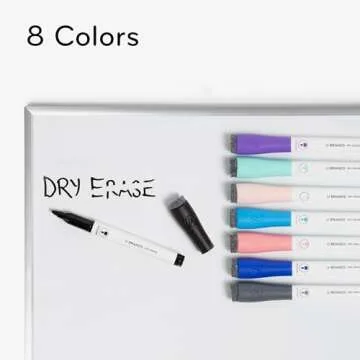 U Brands Fine Tip Dry Erase Markers with Eraser, Whiteboard Markers, Low Odor, Assorted Pastel Colors, Set of 8
