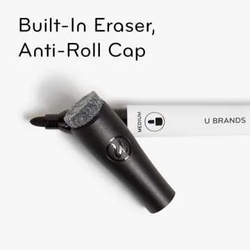 U Brands Fine Tip Dry Erase Markers with Eraser, Whiteboard Markers, Low Odor, Assorted Pastel Colors, Set of 8