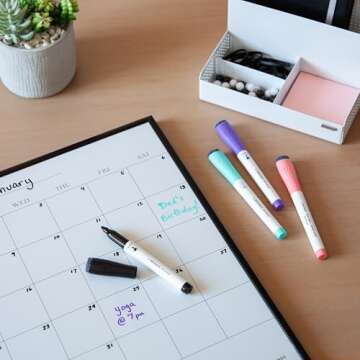 U Brands Fine Tip Dry Erase Markers with Eraser, Whiteboard Markers, Low Odor, Assorted Pastel Colors, Set of 8