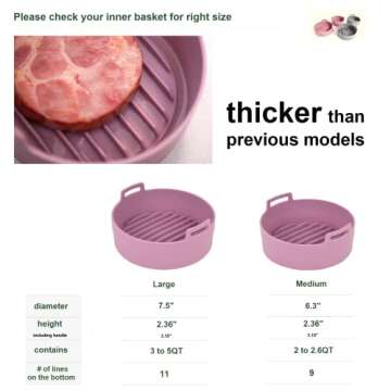 jNE Premium Air Fryer Silicone Pot, Bowl, Basket | Food Safe Air Fryers Oven Accessories | Easy to Clean | Replacement of Parchment Liners | 6.3 inches in diameter, Pink
