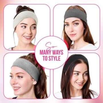 Styla Hair Headbands for Women Stretch Fashion Headbands 10 Pack Non-Slip Head Wraps Great for Spa, Sports, Yoga, Pilates, Running, Gym Headband, Workouts (Black Grey)