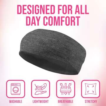 Styla Hair Headbands for Women Stretch Fashion Headbands 10 Pack Non-Slip Head Wraps Great for Spa, Sports, Yoga, Pilates, Running, Gym Headband, Workouts (Black Grey)
