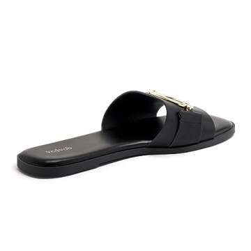 vodvob Women's Flat Sandals Fashion Square Open Toe Metal Chain Summer Dressy Sandals Slip On Casual Slides