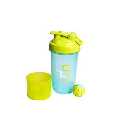 X-MIX Shaker Bottle for Gym Workout, Protein mixer with storage, Protein Shaker Bottle with blender ball, dishwasher safe 16 oz mixer cup with powder container, Turquoise/Green water cups for drink