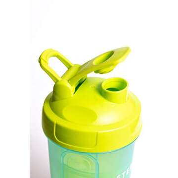 X-MIX Shaker Bottle for Gym Workout, Protein mixer with storage, Protein Shaker Bottle with blender ball, dishwasher safe 16 oz mixer cup with powder container, Turquoise/Green water cups for drink