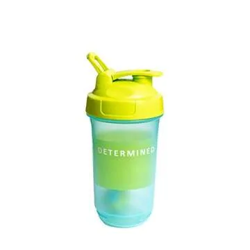 X-MIX Shaker Bottle for Gym Workout, Protein mixer with storage, Protein Shaker Bottle with blender ball, dishwasher safe 16 oz mixer cup with powder container, Turquoise/Green water cups for drink