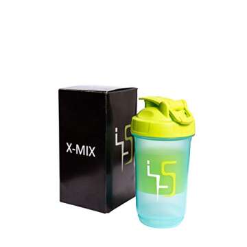 X-MIX Shaker Bottle for Gym Workout, Protein mixer with storage, Protein Shaker Bottle with blender ball, dishwasher safe 16 oz mixer cup with powder container, Turquoise/Green water cups for drink