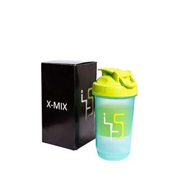 X-MIX Shaker Bottle for Gym Workout, Protein mixer with storage, Protein Shaker Bottle with blender ball, dishwasher safe 16 oz mixer cup with powder container, Turquoise/Green water cups for drink