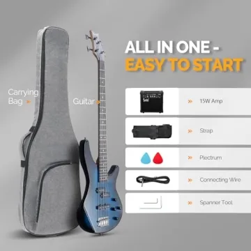 Glarry 4 String Bass Guitar Kit with AMP & Accessories