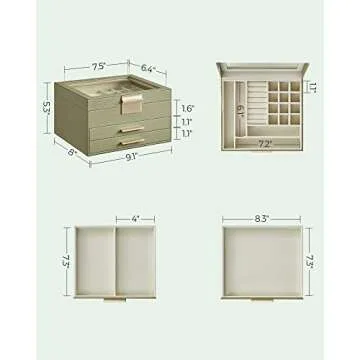 SONGMICS Jewelry Box with Glass Lid, 3-Layer Jewelry Organizer, 2 Drawers, for Big and Small Jewelry, Modern Style, 8 x 9.1 x 5.3 Inches, Valentine's Day Gift, Avocado Green and Gold Color UJBC239C02