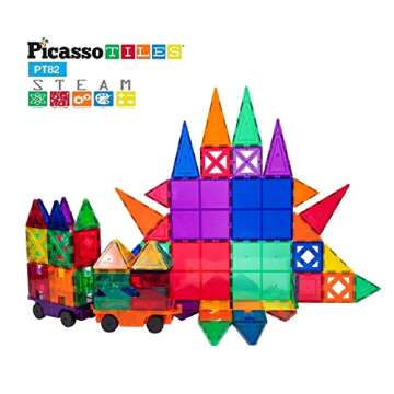 PicassoTiles® PT82 Creativity Set Magnet Building Tiles Clear Color Magnetic 3D Building Block - Cr...