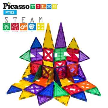 PicassoTiles® PT82 Creativity Set Magnet Building Tiles Clear Color Magnetic 3D Building Block - Creativity Beyond Imagination! Educational, Inspirational, Conventional, Recreational