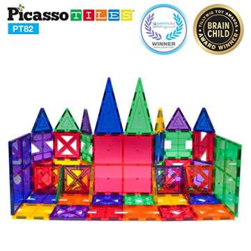 PicassoTiles® PT82 Creativity Set Magnet Building Tiles Clear Color Magnetic 3D Building Block - Creativity Beyond Imagination! Educational, Inspirational, Conventional, Recreational